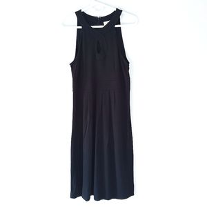 Loft Relaxed Fit Black Sleeveless Halter Style Dress, Pleats, Keyhole, Women 10